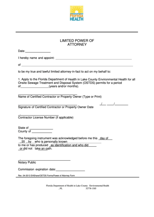 Lake Power Of Attorney - Lake County Health Department Printable pdf