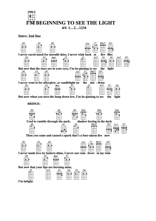 I M Beginning To See The Light Chord Chart Printable Pdf Download