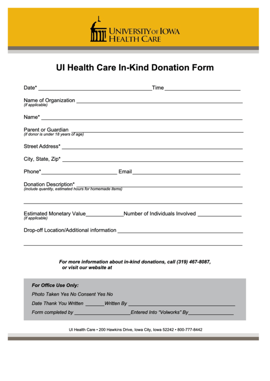 Fillable Ui Health Care In Kind Donation Form Printable pdf