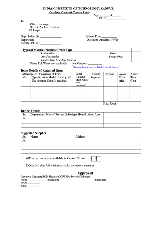 Purchase Requisition Form Printable pdf