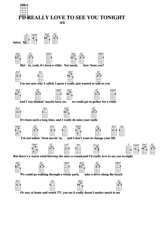 I D Really Love To See You Tonight Chord Chart Printable Pdf Download