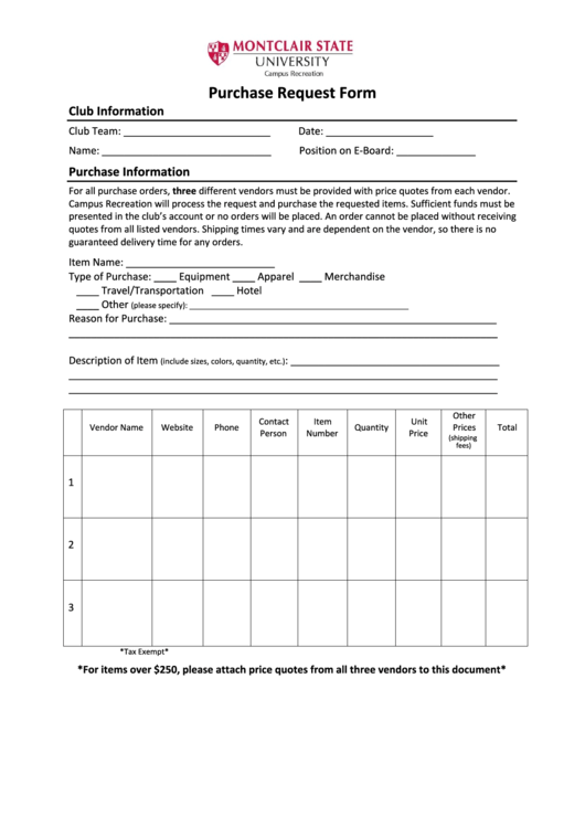Purchase Request Form Printable pdf