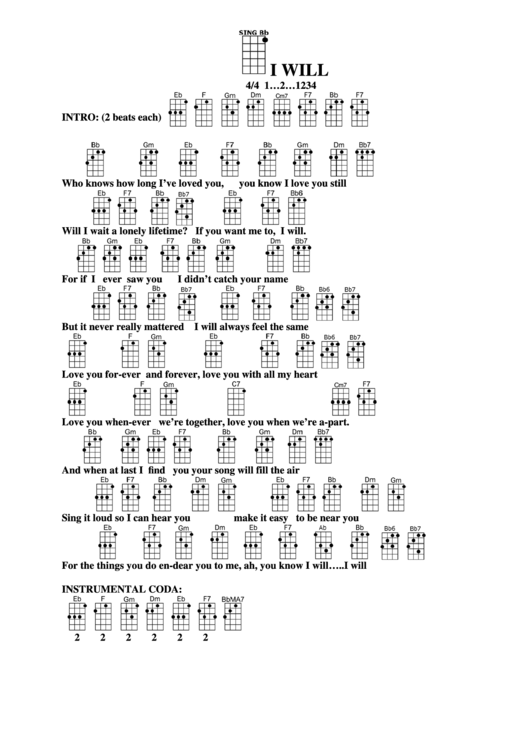 I Will - Chord Chart Printable pdf