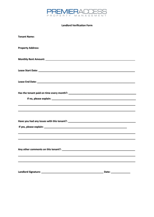 Fillable Landlord Verification Form Printable pdf