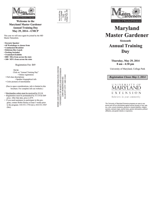 Master Gardener Annual Training Day Brochure Printable pdf