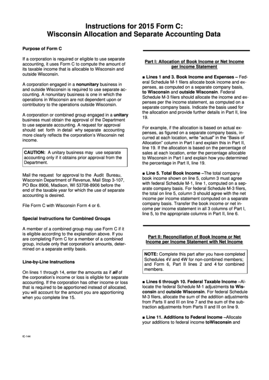 Instructions For 2015 Form C: Wisconsin Allocation And Separate Accounting Data Printable pdf