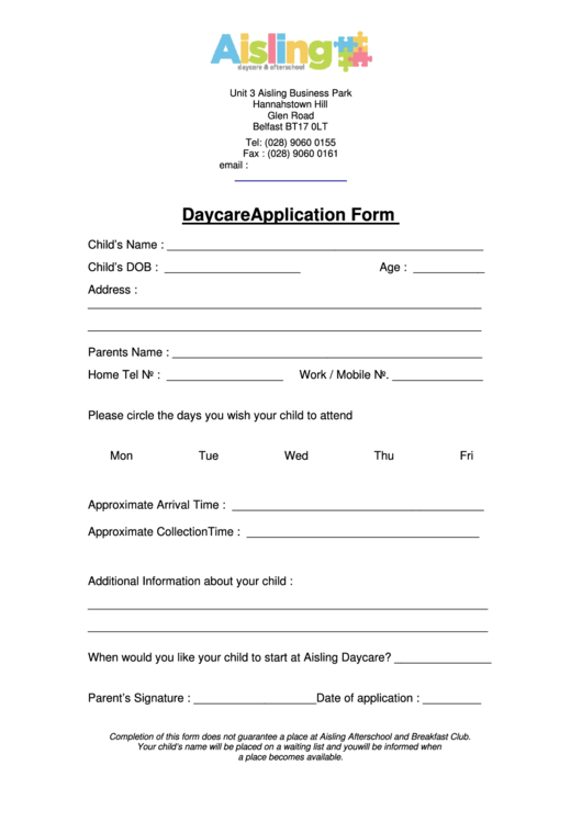 Top 5 Daycare Application Form Templates free to download in PDF format