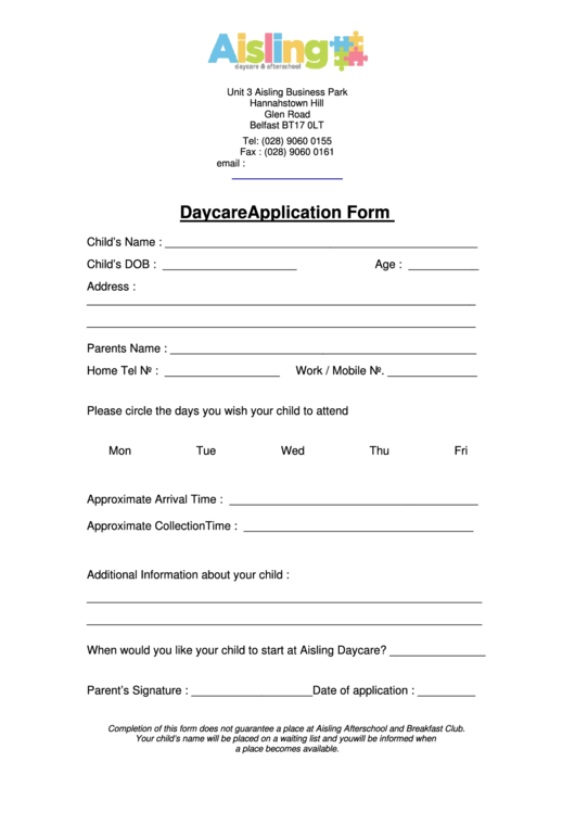 Top 5 Daycare Application Form Templates Free To Download In PDF Format