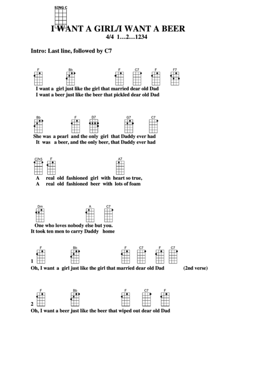 I Want A Girl/i Want A Beer Chord Chart Printable pdf