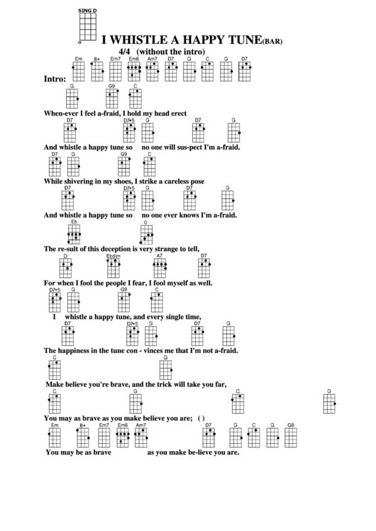 I Whistle A Happy Tune (Bar) Chord Chart Printable pdf