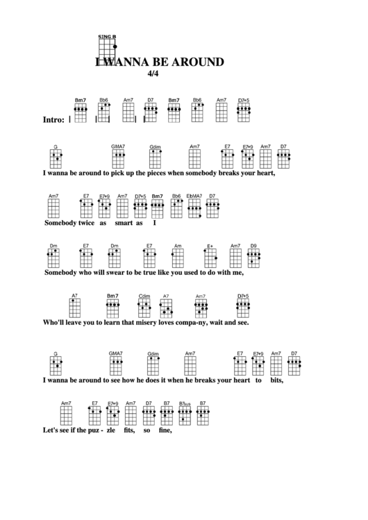 I Wanna Be Around Chord Chart Printable pdf