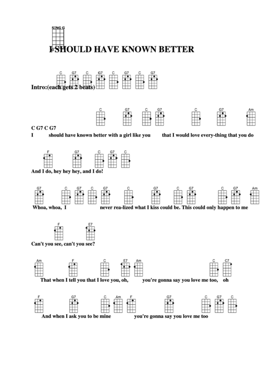 I Should Have Known Better Chord Chart Printable pdf