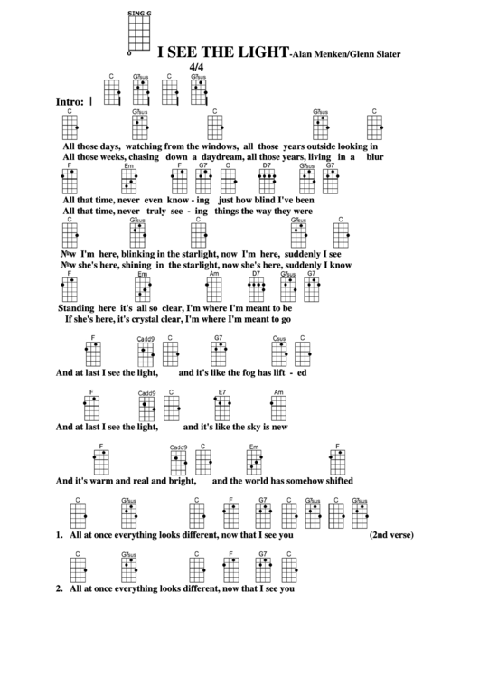 I See The Light - Alan Menken/glenn Slater Chord Chart Printable pdf