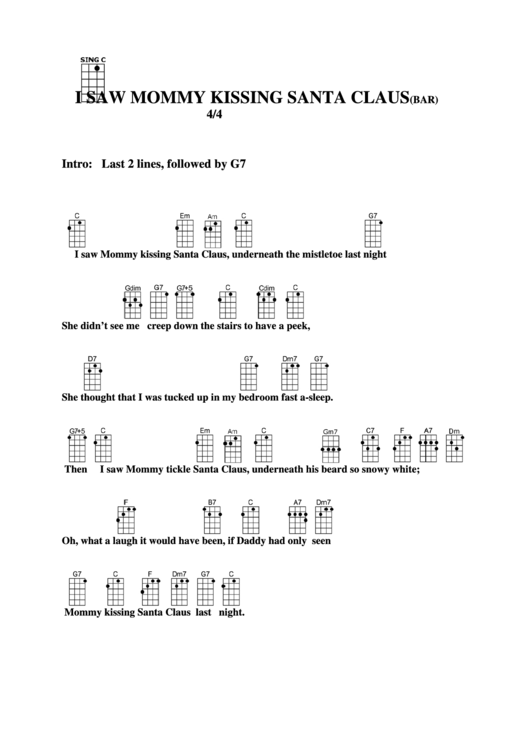I Saw Mommy Kissing Santa Claus (Bar) Chord Chart Printable pdf