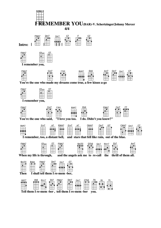 I Remember You (Bar) - V. Schertzinger/johnny Mercer Chord Chart Printable pdf
