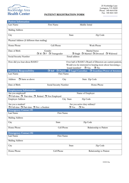 Patient Registration Form Patient Information Printable pdf