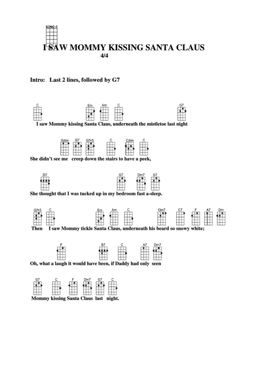 I Saw Mommy Kissing Santa Claus Chord Chart Printable pdf