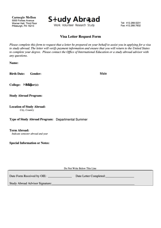 Fillable Visa Letter Request Form (Fillable) Printable pdf