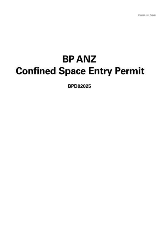 Fillable Bp Anz Confined Space Entry Permit Printable pdf