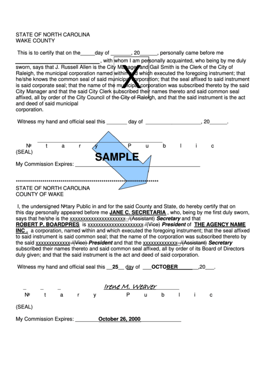 City Of Raleigh - Sample Grant Contract Notary Page