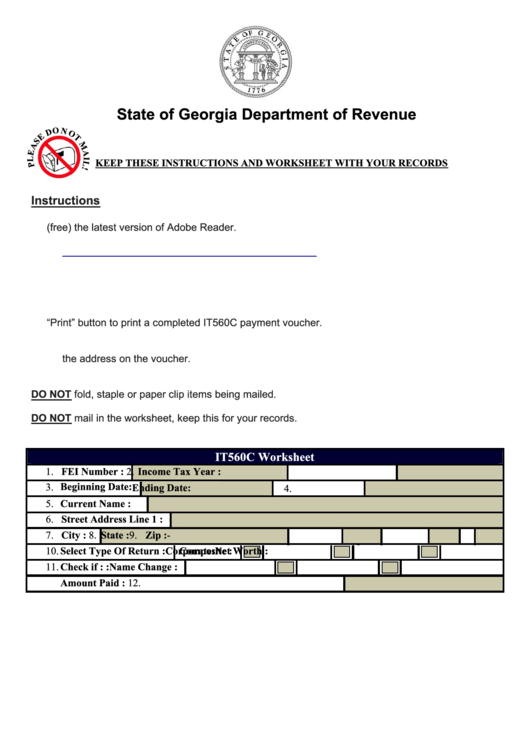 Fillable Form It 560c - Worksheet And Income/net Worth Payment Voucher Printable pdf