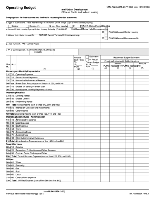 Fillable Form Hud-52564 - Operating Budget Printable pdf