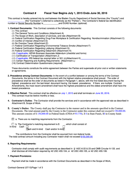 Contract Template For Use With Private Sector Contracts Printable pdf