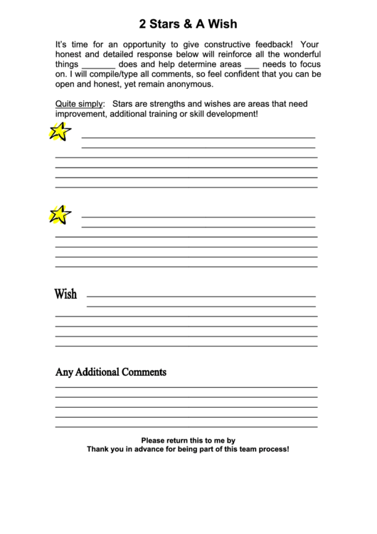 2 Stars A Wish Feedback Form Printable pdf