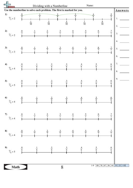 Dividing With A Numberline Worksheet With Answer Key Printable pdf