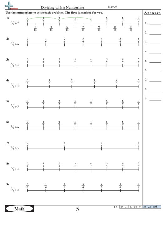 Dividing With A Numberline Worksheet With Answer Key Printable pdf