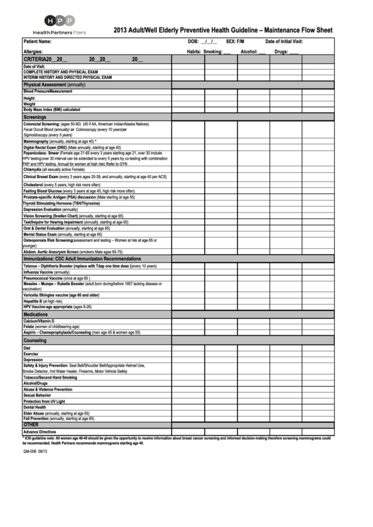 Maintenance Flow Sheet - Health Partners Plans Printable pdf