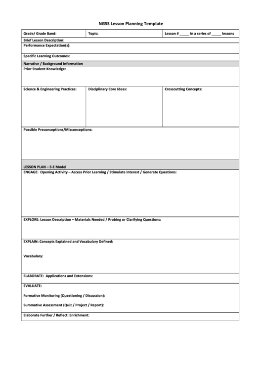 5e Ngss Lesson Planning Template printable pdf download