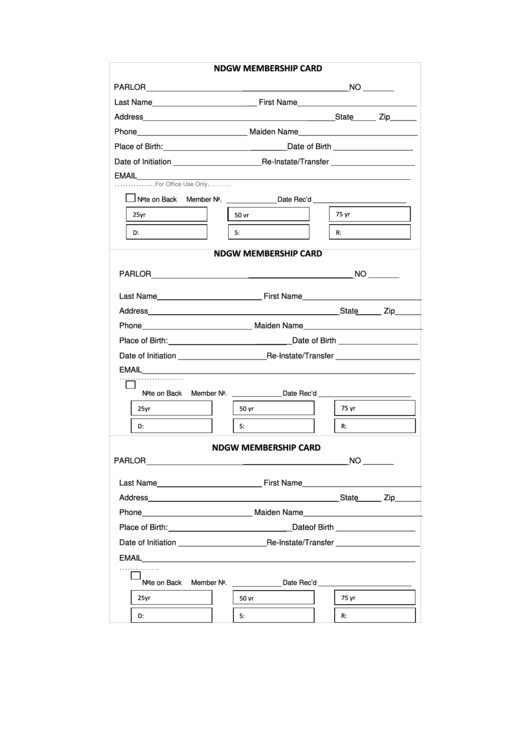 Fillable Grand Parlor Membership Card Printable pdf