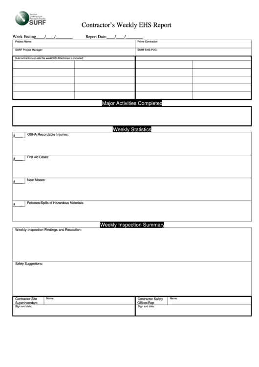 Contractors Weekly Ehs Report Printable pdf