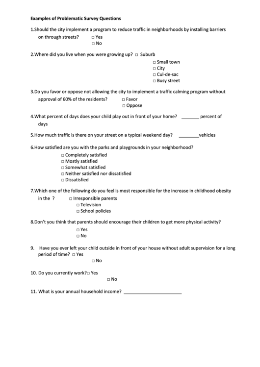 Examples Of Problematic Survey Questions Printable pdf
