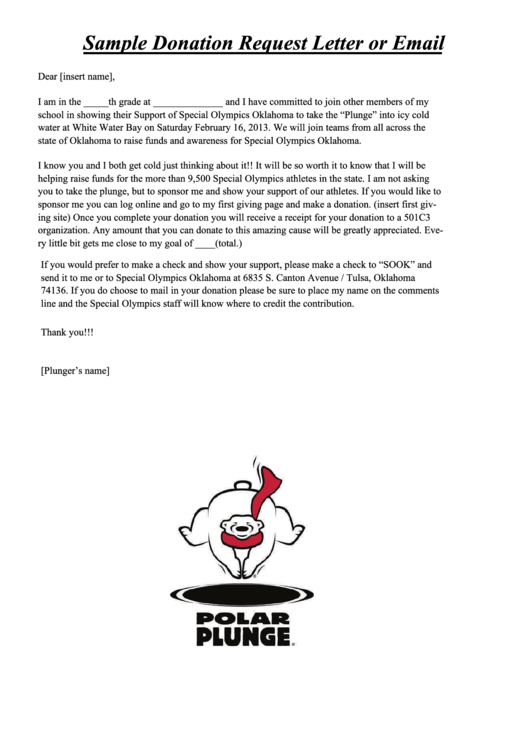 Sample Donation Request Letter Or Email Special Olympics Oklahoma Printable pdf