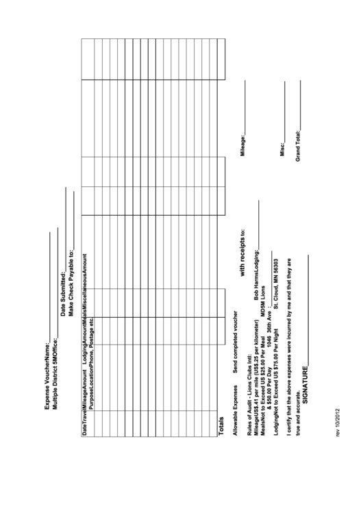 Expense Voucher Template Rev 2d Oct 2014 - Md5m Printable pdf