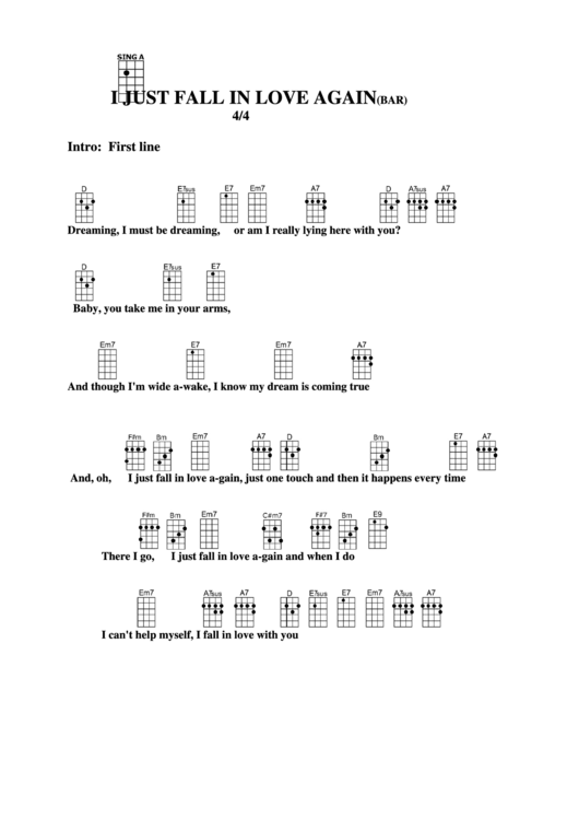 I Just Fall In Love Again (Bar) Chord Chart Printable pdf
