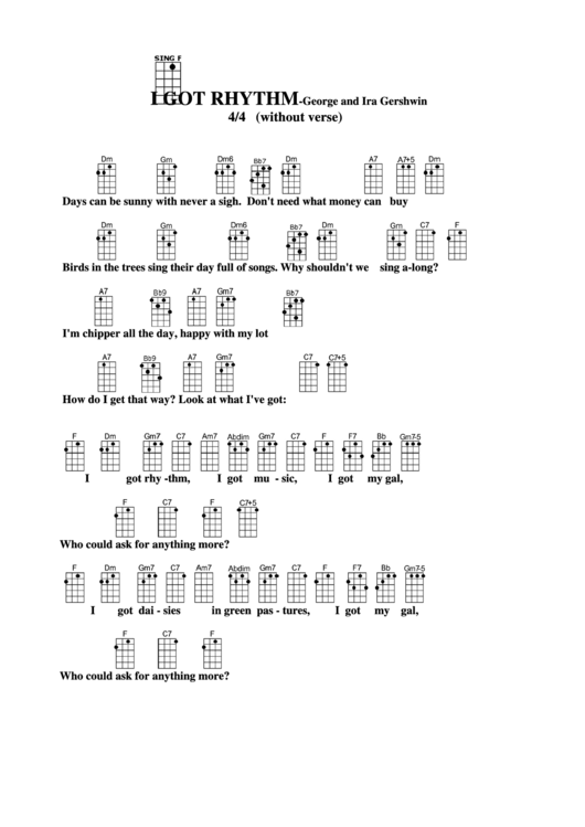I Got Rhythm - George And Ira Gershwin Chord Chart Printable pdf
