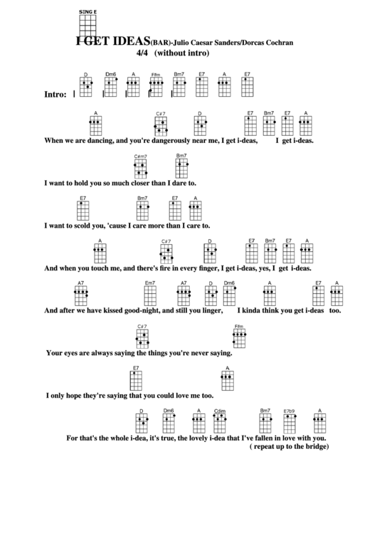 I Get Ideas (Bar) - Julio Caesar Sanders/dorcas Cochran Chord Chart Printable pdf