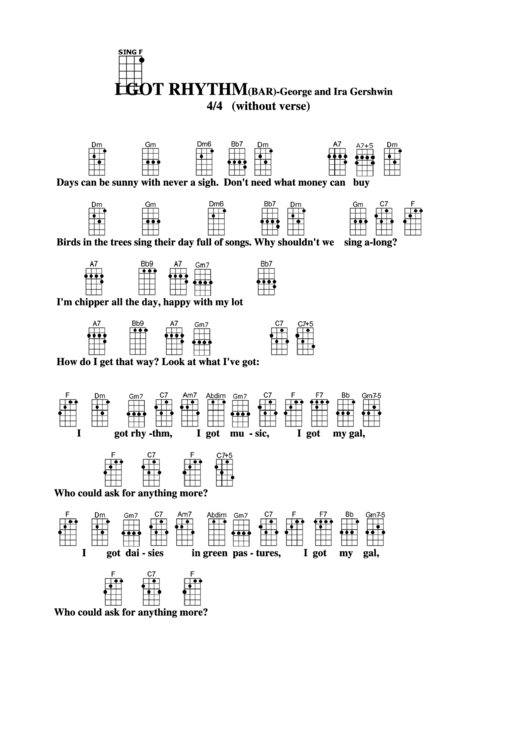I Got Rhythm (Bar) - George And Ira Gershwin Chord Chart Printable pdf