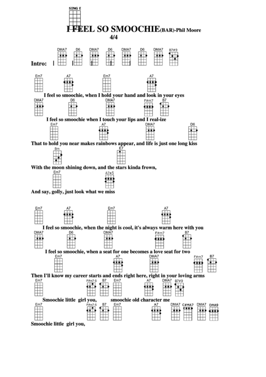 I Feel So Smoochie (Bar) - Phil Moore Chord Chart Printable pdf