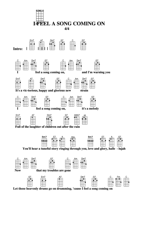 I Feel A Song Coming On Chord Chart Printable pdf