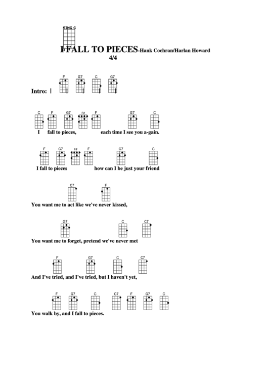 I Fall To Pieces - Hank Cochran/harlan Howard Chord Chart printable pdf ...