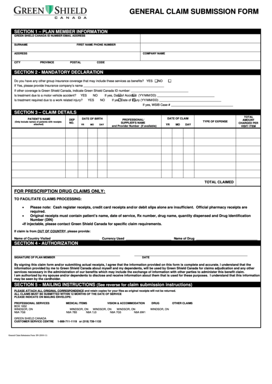 Fillable General Claim Submission Form En - General Claim Submission Printable pdf