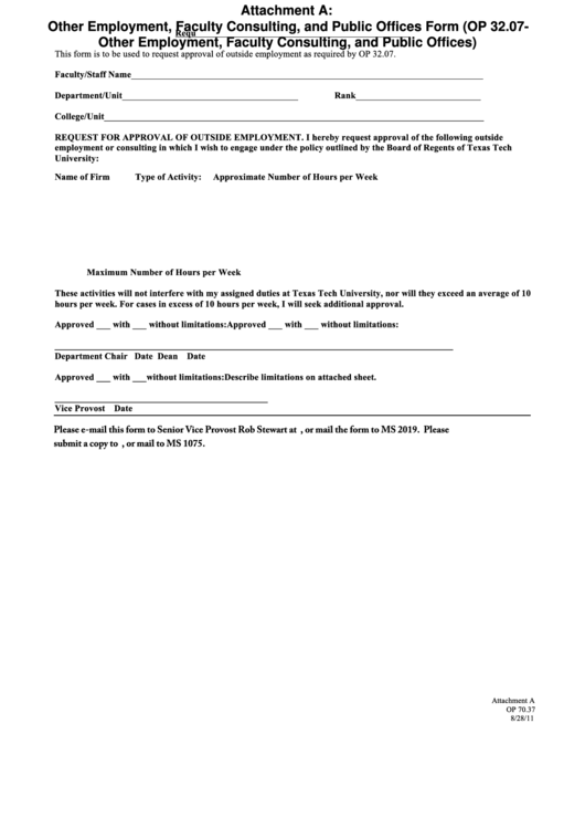 Fillable Op 32.07a - Other Employment Faculty Consulting And Public Offices Form Printable pdf