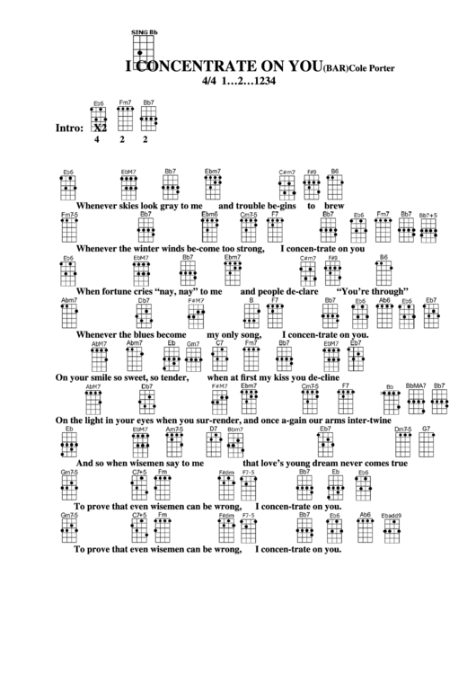 I Concentrate On You (Bar) - Cole Porter Chord Chart Printable pdf