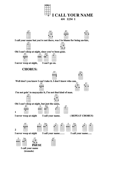 I Call Your Name-A Chord Chart Printable pdf