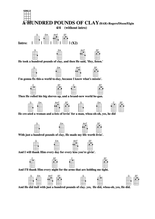 A Hundred Pounds Of Clay (Bar) - Rogers/dixon/elgin Chord Chart Printable pdf