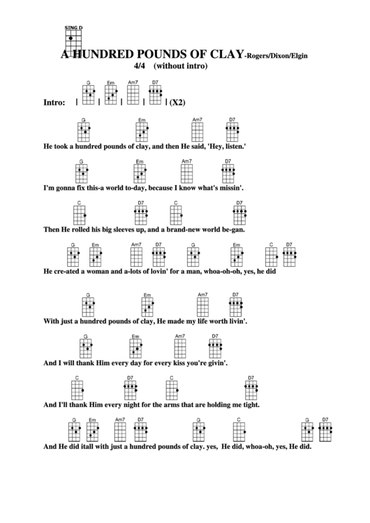 A Hundred Pounds Of Clay - Rogers/dixon/elgin Chord Chart Printable pdf